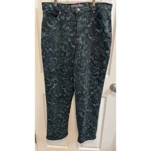 Gloria Vanderbilt Amanda Jeans 16 Avg Green Floral 5 Pocket Zip Button